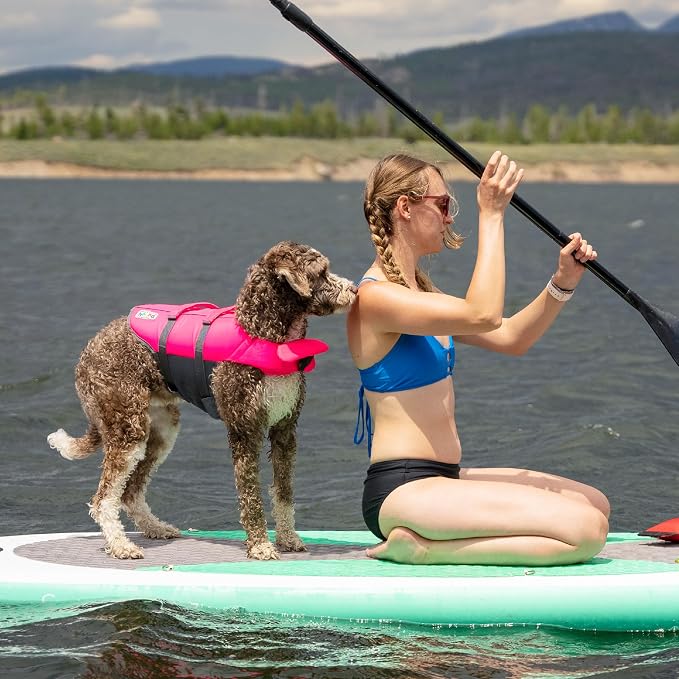 Outward Hound Granby Splash Dog Life Jacket, Life Vest, Pink, Medium | Max Buoyancy, Adjustable Fit, Head/Neck Support, Rescue Handle, Reflective, Swimming & Boating, Medium Dogs (21–27" Girth)