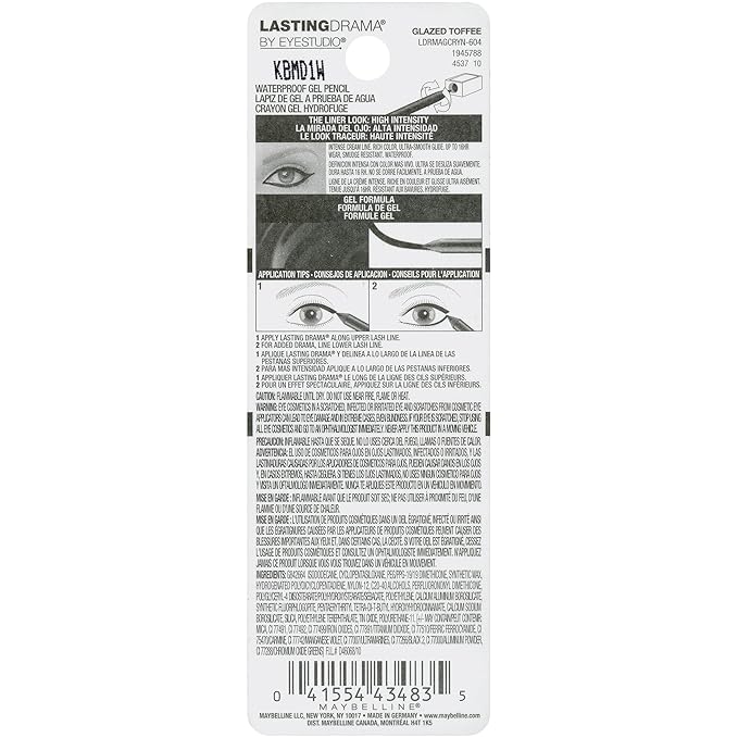 Maybelline Eyestudio Lasting Drama Waterproof Matte Gel Pencil Brown Eyeliner Makeup, Glazed Toffee, 1 Count