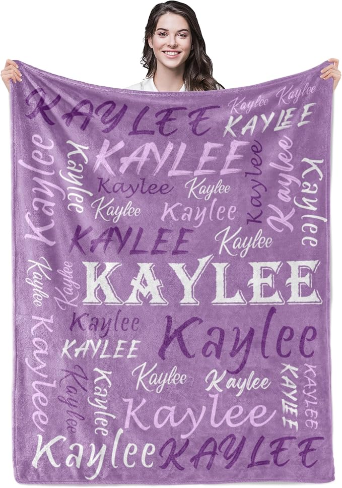 Personalized Custom Pale Purple Theme Light Soft Flannel Fleece Throw Blanket with Name for Men, Women, Boys, Girls, Kids - Customized Name Gifts for Birthday, Christmas, Valentines Day