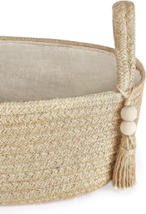 Mkono Toilet Paper Basket, Boho Bathroom Decor, Small Storage Organizer | Brown, 15.7"L x 6"W, Back of Toilet Basket, Decorative Woven Tray with Handles, Space-Saving, Living Room Bedroom, 1 Pack