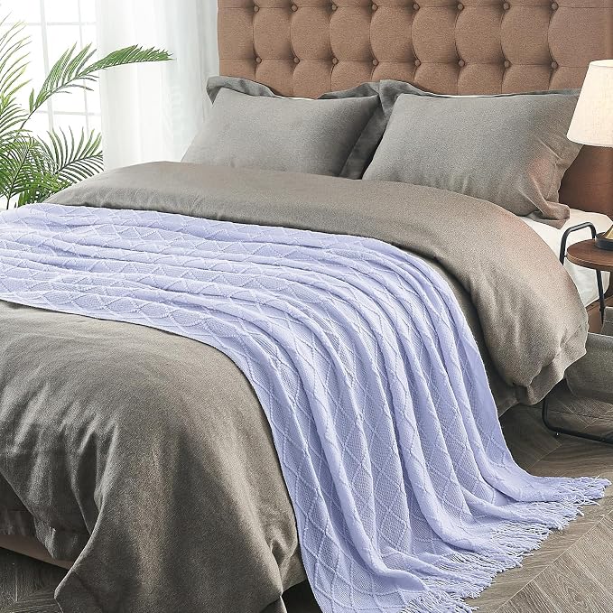 inhand Ashley Blue Knitted Throw Blanket for Couch and Bed, 50"x60" | Soft Living Room Home Decor Knitted Blanket with Tassel, Outdoor Lightweight Breathable , Farmhouse Warm Woven Decorative