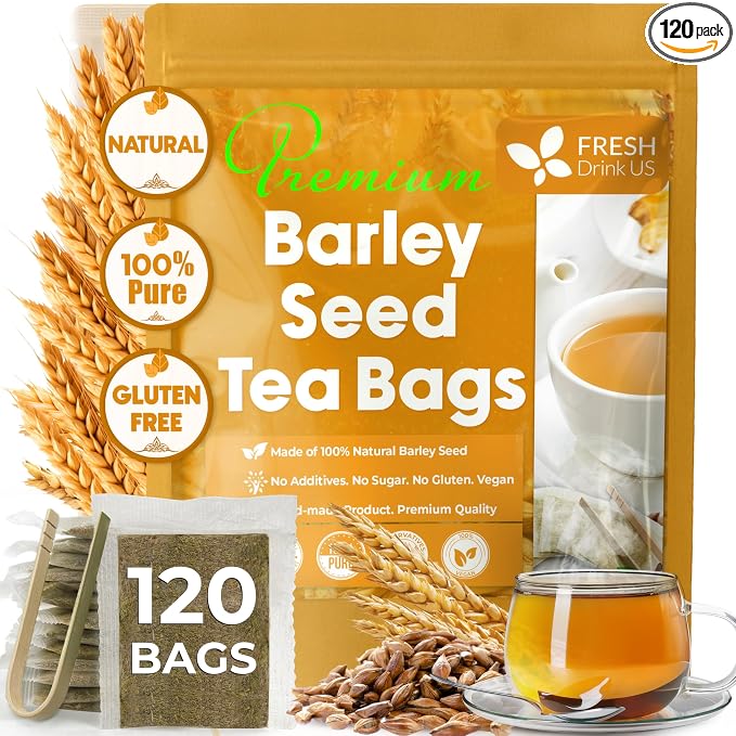 FreshDrinkUS Premium 120 Barley Tea Bags, 100% Natural & Pure. Loose Barley Herbal Tea. Made with Natural Material Tea Bags. No Sugar, No Caffeine, No Gluten, Vegan