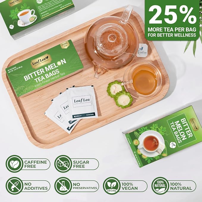 LeafLea Bitter Melon Tea Bags, Ampalaya Bitter Gourd Tea, 80 Count | Natural Tra Kho Qua Herbal Fruit Tea, Caffeine-Free, Sugar-Free, Vegan, 2 Boxes, Keep One & Share One