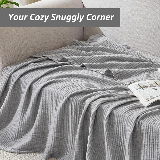 EMME Cotton Muslin Twin XL Blanket Breathable Gauze Soft Lightweight Blankets Adults Gifts for Women (Heather Grey, 66"x90")