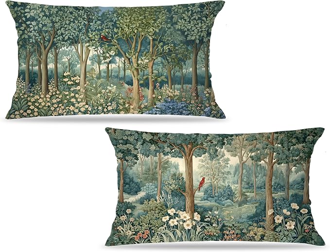 Rustic Spring Forest Pillow Covers 20x12 Double-Sided, Cottagecore Forest Nature Botanical Wildflower Decorative Throw Pillow Covers for Sofa Bed Bedroom Living Room Set of 2