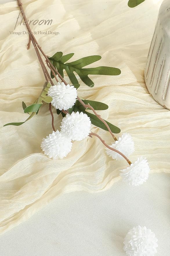 6pcs White Faux Silk Mums Artificial Flowers, Bulk Fake Small Mini Chrysanthemums with Stems for DIY Wedding Centerpieces Floral Arrangements Vase Fillers Home Decorations