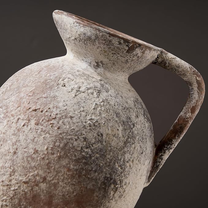 PORCER 9.3 Inch Antique Ceramic Vase, Terracotta Vase with Handle, Tuscan Decor Farmhouse Decorative Vase, Rustic Vase for Home Decor, Living Room, Entryway, Wedding - Distressed Design, Gray