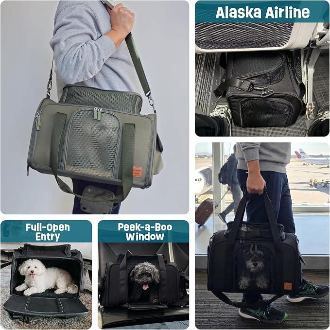 Airline-Approved Pet Carrier with Expandable Pop-Up Mesh Window, Waterproof Bottom & Plush Washable Pad (Black)