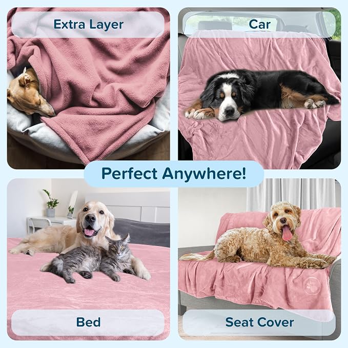 PETMAKER Dog Blanket, Pink, 60” x 80” | Reversible Sherpa Blanket - Throws for Bed, Couch, Crate, or Car - Machine Washable Puppy Essentials