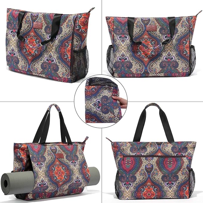 Heathyoga Multi-Functional Yoga Mat Carrier Gym Tote Bag - Large Mat Pocket, Women's Workout Bag