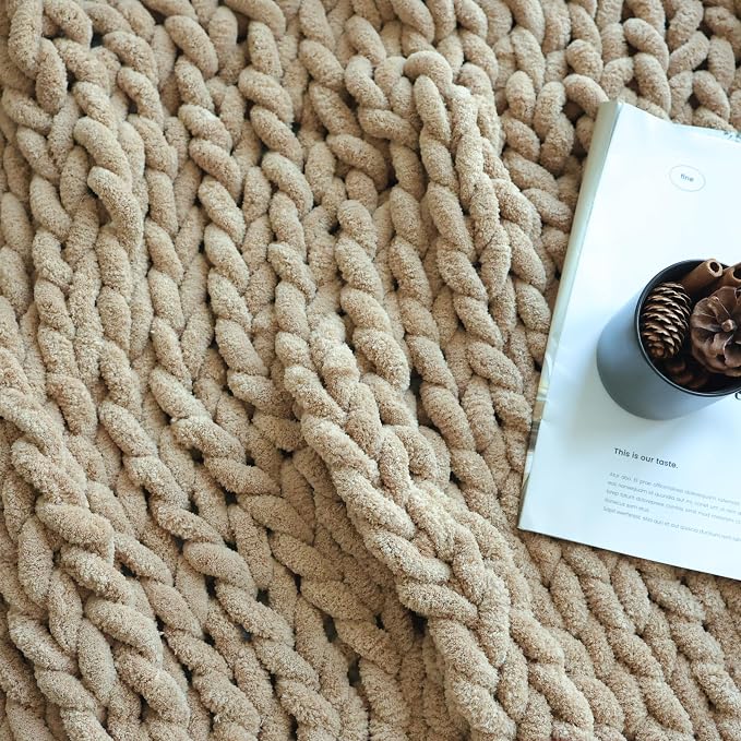 Maetoow Tighter Version Chenille Chunky Knit Blanket Throw,60×80,Khaki