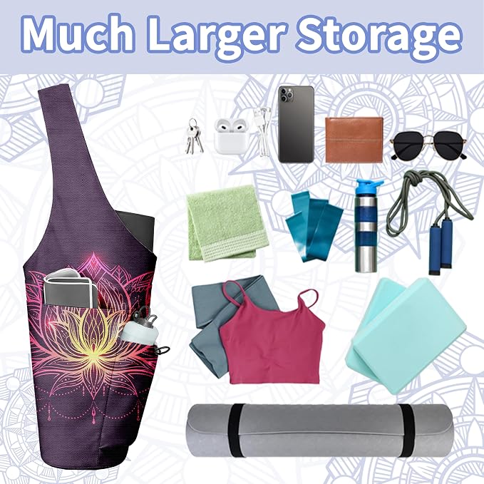 Yoga Bag for Women, Large Yoga Mat Bag Tote Carrier with Wet Dry Pocket, Water Bottle Holder & Adjustable Strap, Fits 1/2" Thick Yoga Mat for Gym, Pilates, Travel, Work