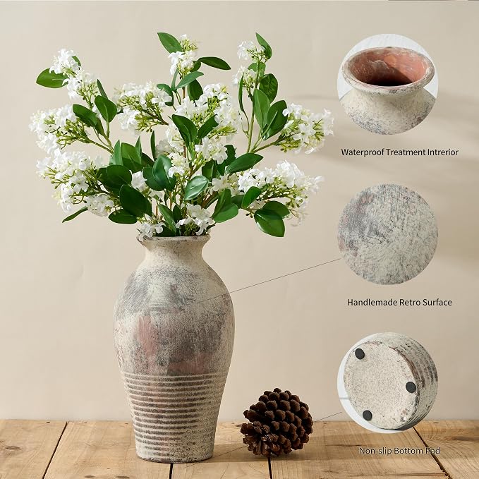 LUKA Ceramic Rustic Flower Vase Home Decor-11 inches Large Tall Retro Vases | Vintage Vases Living Room Kitchen Bedroom Decorations for Home Bookshelf Office Coffee Desk Dining Fireplace (11"Tall)