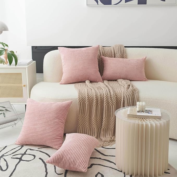 Home Brilliant Striped Corduroy Rectangle Throw Pillow Cover Oblong Throw Pillowcase Cushion Cover for Lumbar Pillow Covers 12x20 Decor, 12 x 20 inches, 30cm x 50cm, Baby Pink