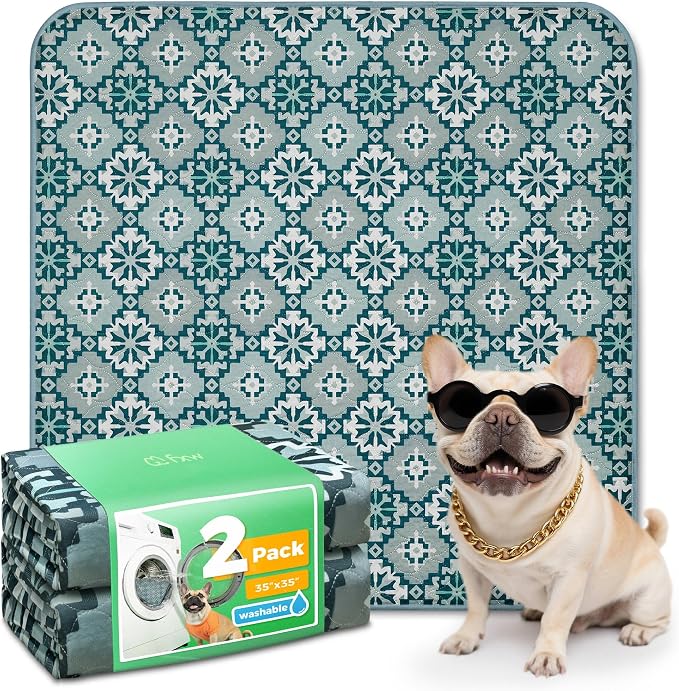 FXW Washable Pee Pads for Dogs, Super Absorbent, 35" Square, 2 Packs | Machine washable, Non-slip backing