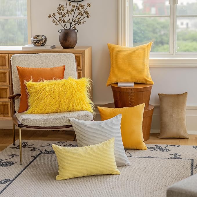 Home Brilliant 24x24 Throw Pillow Cover Decorative Pillowcase Striped Corduroy Euro Sham Summer Pillow Cover for Couch Chair Floor Bedroom Living Room Patio Decor, 60x60 cm, Sunflower Yellow