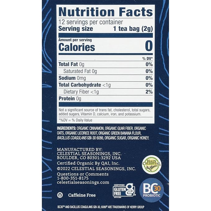 Celestial Seasonings TeaWell Herbal Tea, Gut Health, Organic Cinnamon Oat, 12 Count (Pack of 2)