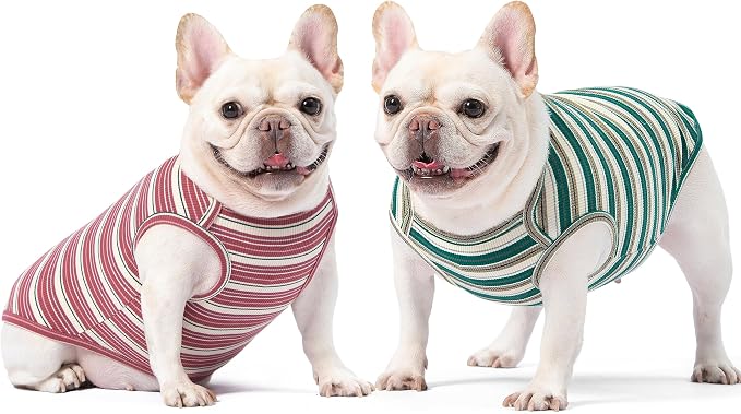 Dog Shirts Vest Cotton Striped T-Shirt, Sleeveless Stretchy Pet Clothes for Small Dogs, 2-Pack Soft Breathable Puppy Tank Top Cat Tee (X-Large, Pine Green,Plum Red)
