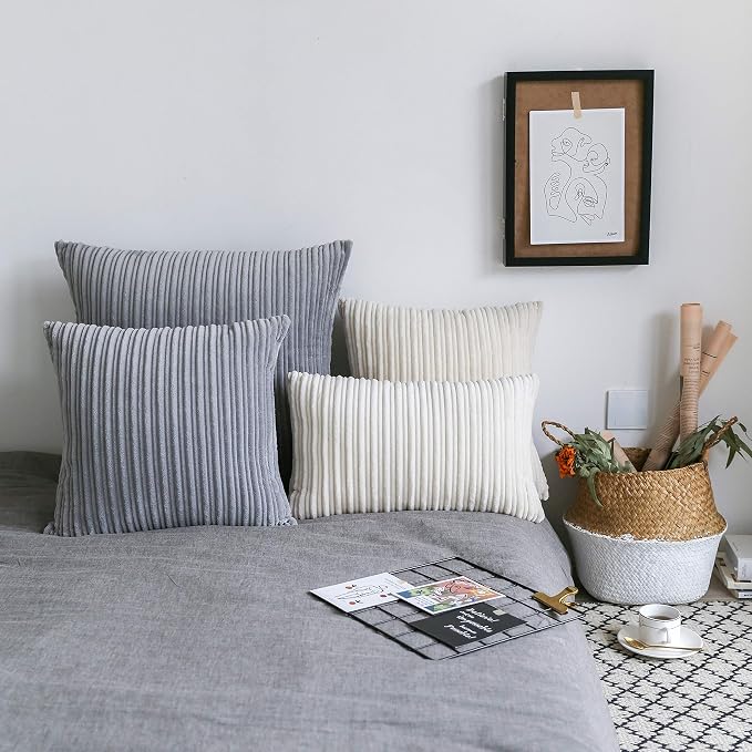 UGASA Velvet Pillow Covers Striped, Decorative Throw Cushion Case with Hidden Zipper for Home Couch/Bedroom/Car, Soft Cozy Solid Square, 1 Pack (20"x20", Light Grey)