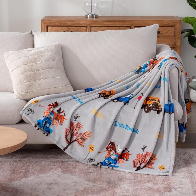 Berkshire Blanket - Officially Licensed Little Blue Truck Kids Throw Made with Signature VelvetLoft® Fabric, Pet-Friendly and Cozy Throw, 50 in x 60 in, Little Blue Truck - Stripe Grey