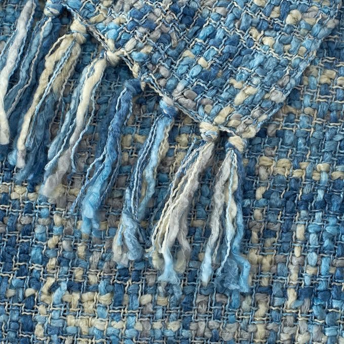 Multi-Color Cable Woven Throw Blanket for Couch - 50"X60" | Multicolored Boho Style,Super Soft Warm Cozy Chunky Blankets with Decorative Tassels for Bed and Sofa,Light Blue