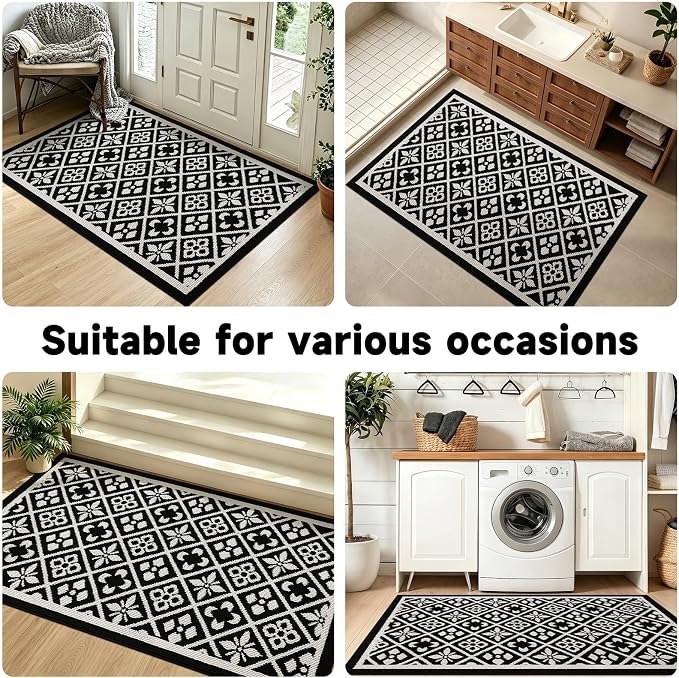 Ileading Entrance Door Mat 3'x5', Absorbent Dog Mats for Muddy Paws, Low-Profile Large Entryway Runner Rug with Non-Slip Backing, Machine Washable Inside Welcome Mat for Hallway,Kitchen(Black)