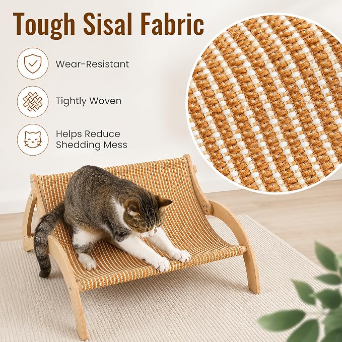 XL Sisal Cat Scratcher Bed for Large Cats|Stable Wood Cat Lounge|21x21x10 | No Cardboard Mess Woven Surface Furniture-Style Look Less Floor Clutter Daily Claw Care 2-in-1 Scratch & Rest