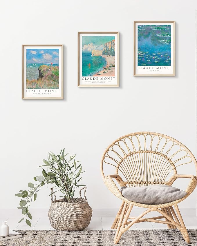 HesenDot Framed Wall Art, Claude Monet Impressionism Canvas Prints Set | 12x16IN Set of 3,High Framed Canvas Prints,Vintage Landscape Painting,Wall Decor for Living Room Bedroom Gallery Office