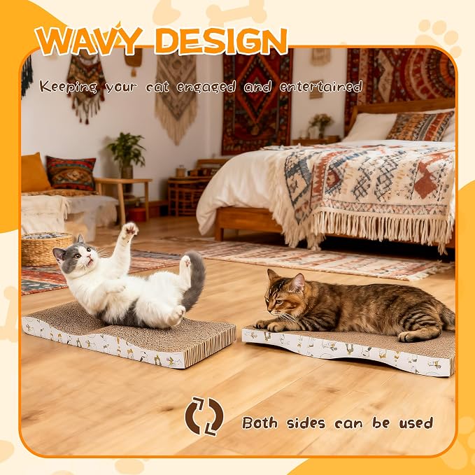 PatiencET Cat Scratch Pad 2 Pack, Waved Cardboard Cat Scratcher | Scratching Board with Catnips for Small Medium Size Cats, Kittens, Protects Furniture & Couch