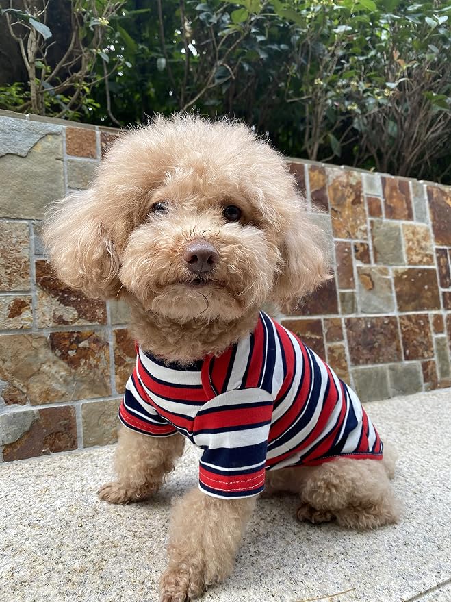 Dog Shirts Cotton Striped T-Shirt, Summer Pet Clothes for Small Dogs, 2-Pack Soft Puppy Apparel Cat Tee, Breathable Stretchy, Red Yellow L