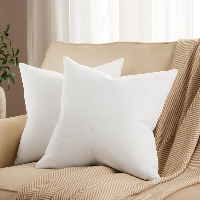 Rustic Linen Throw Pillow Covers Set of 2, Off White 18x18in | Textured Pillow Case, Rustic Cotton Linen Fabric, Modern Farmhouse Cushion Covers for Sofa Bed Living Room Home Decor