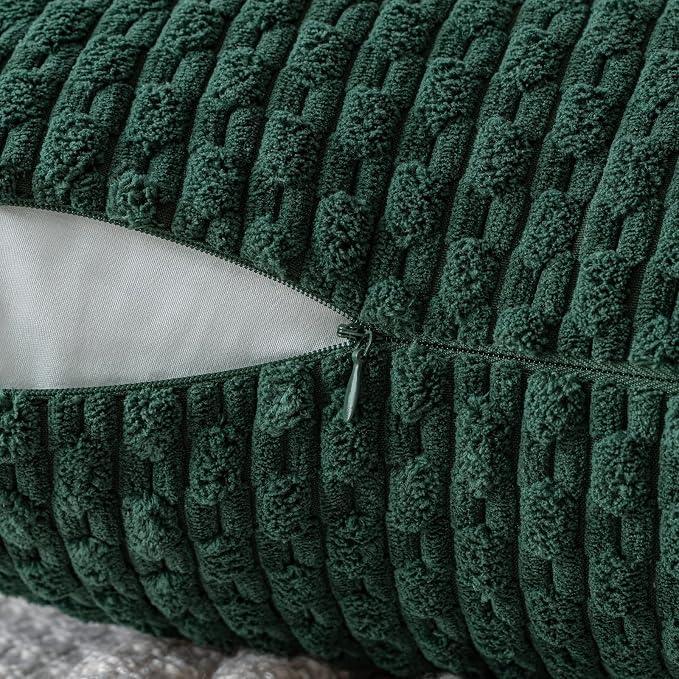 MIULEE Decorative Throw Pillow Covers 18x18 Dark Green Textured Corduroy | Pack of 2 Striped Pillow Covers Modern Farmhouse Home Decor for Couch Bed Sofa Living Room