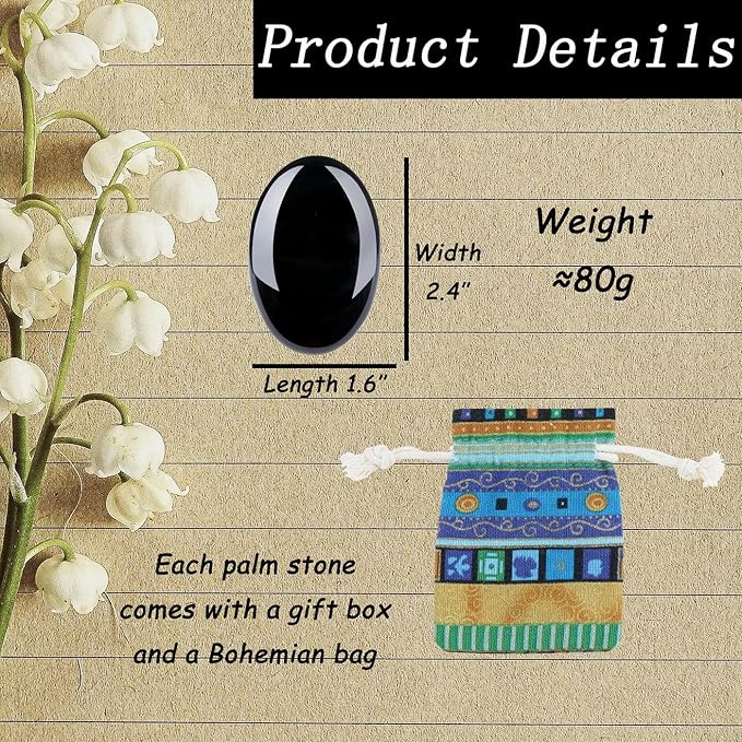 DUQGUHO Obsidian Stone Crystal 2.4'' Black Palm Stone Natural Healing Crystal Gemstone Worry Stone Energy Balancing Polished Stones Blessing Gifts Boho Pocket Stone 1PCS