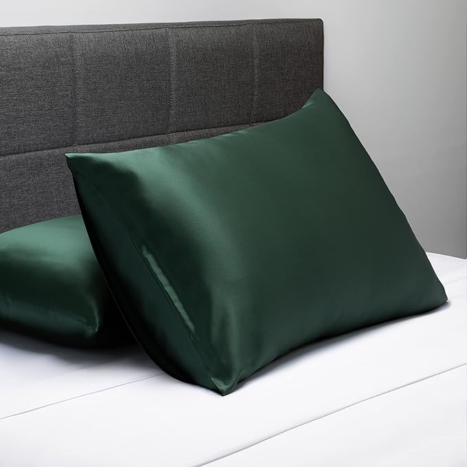 Fishers Finery 25mm 100% Pure Mulberry Silk Pillowcase (Dark Green King 2 Pack)