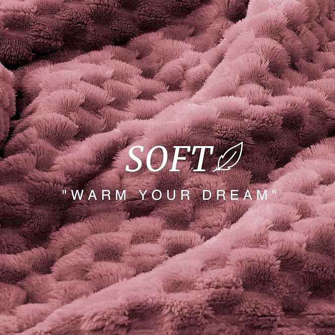 EXQ Home Gentle Soft Fleece Throw Blanket – Cozy Lightweight 3D Imitation Turtle Shell Jacquard Blanket for Couch Bed – All-Season Warm Fuzzy Flannel Blanket for Women Mom Her Gift(50"x60",Dusty Pink)