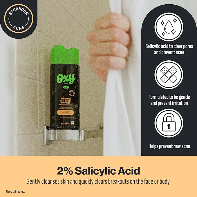 Oxy Stubborn Acne Anti-Blemish Body Wash For Teens, 2% Salicylic Acid, Hydrating Face & Body Wash Clears & Prevents Breakouts, Fast-Acting Acne Treatment, Dermatologist Recommended, 9 fl oz