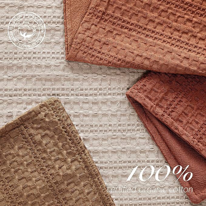 Foindtower Set of 2 Decorative Cotton Waffle Weave Throw Pillow Covers Euro Shams Cushion Covers Accent European Pillowcase for Bed Couch Sofa Bedroom Living Room Home Decor 22×22 Inch Orange Brown