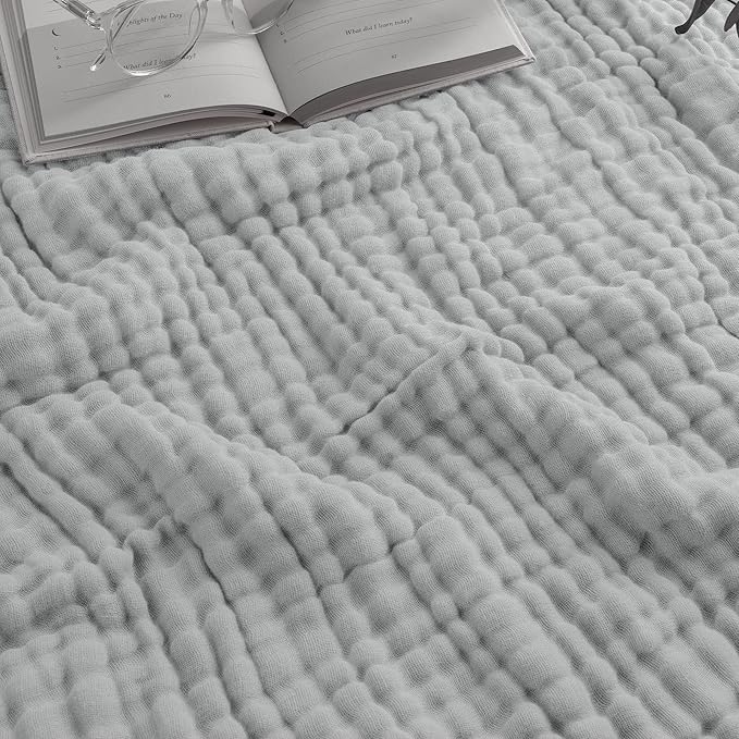 Comfy Cubs Adult Muslin Blanket 90x90” Queen Swaddle Blankets, Heather Blue | 6 Layer Soft, Breathable & Lightweight Muslin Adult Blanket - Machine Washable & Designed in the US Bedding for All Seasons