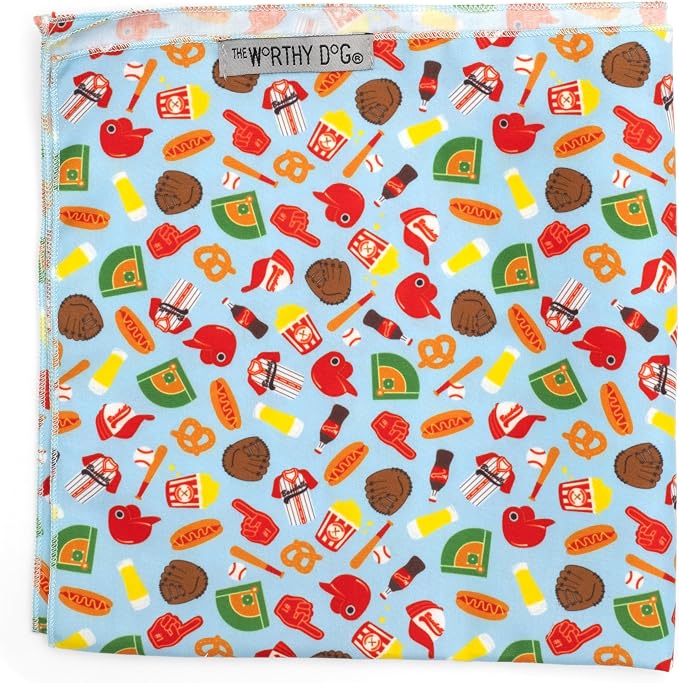 THE WORTHY DOG Icons Classic Tie-On Bandana for Dogs & Cats, Baseball