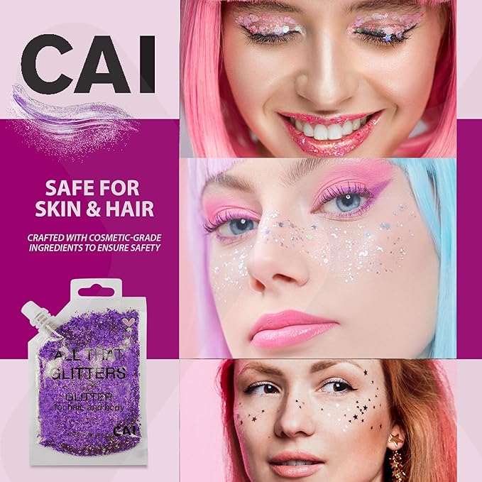Face, Body & Hair Glitter Gel – Halloween Glitter for Kids and Women – 3 Oz Cosmetic-Grade Gel w/Moon & Stars for Festivals & Halloween Party, Easy Apply & Wash Off - Violet 1Pack