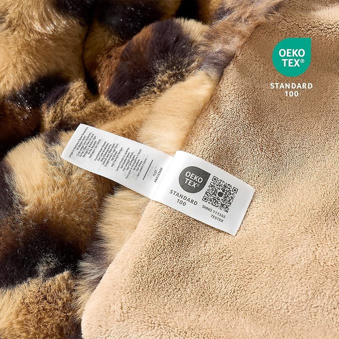 Cozy Bliss Cheetah Leopard Print Faux Fur Throw for Couch, Fuzzy Soft Plush Thick Bubble Blanket for Sofa Bedroom Living Room, 50x60 Inches Brown