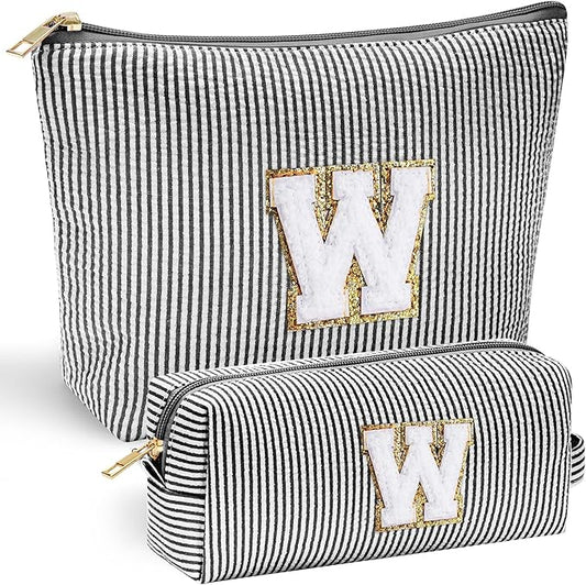 YOOLIFE Gifts for Women Her, Makeup Bag Make Up Bag Pouch Cosmetics Organizer Bag Cute Makeup Bag Skincare Bag Personalized Best Friend Wife Birthday Gift Graduate Gifts for Her Black W