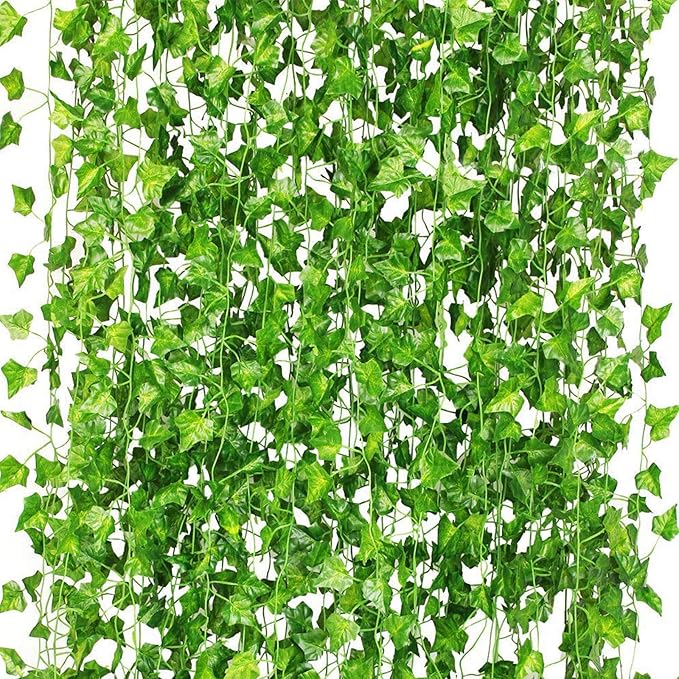 120Pack 840Ft Artificial Ivy Fake Vines,Ivy Garland Greenery Garland Fake Hanging Plants Vines Aesthetic Green Leaves for Bedroom Wedding Party Garden Wall Room Decor