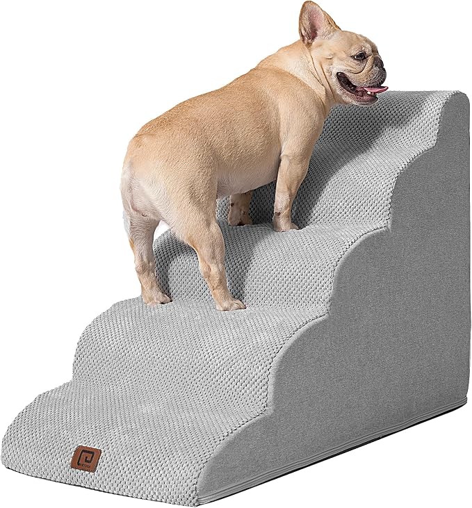 EHEYCIGA Curved Dog Stairs Ramp, 5-Step High Beds, 22.6" H Pet Step | 33D density of pure foam, for Small Dogs and Cats, Pet Stairs for High Bed Climbing, Non-Slip Balanced Indoor, Light Grey