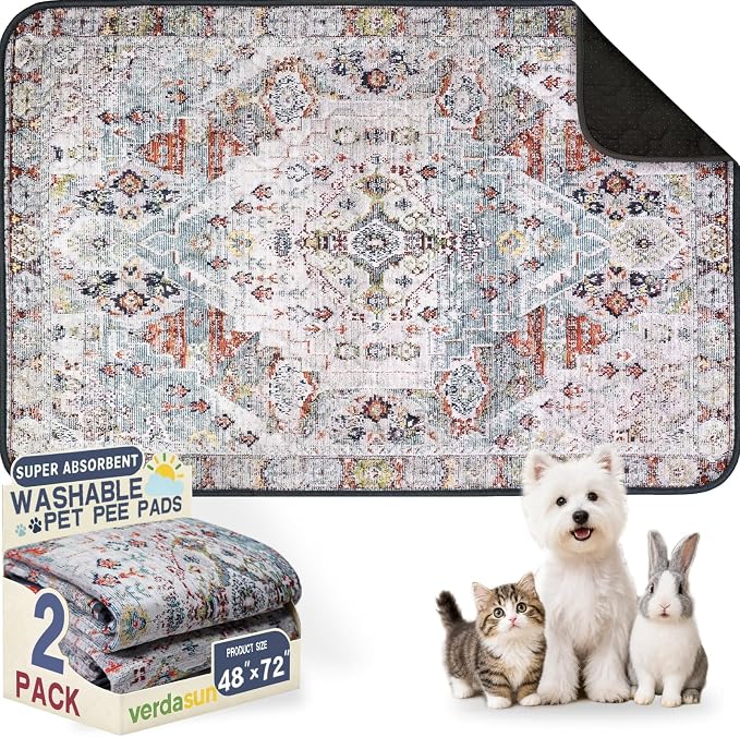 Washable Pee Pads for Dogs, Reusable Puppy Potty Training Pads, Ultra-Absorbent Thick Waterproof Leak-Proof Non-Slip Pads & Mat for Crate, Playpen, Floor, Whelping & Housebreaking , 2 Pack 48"x72"