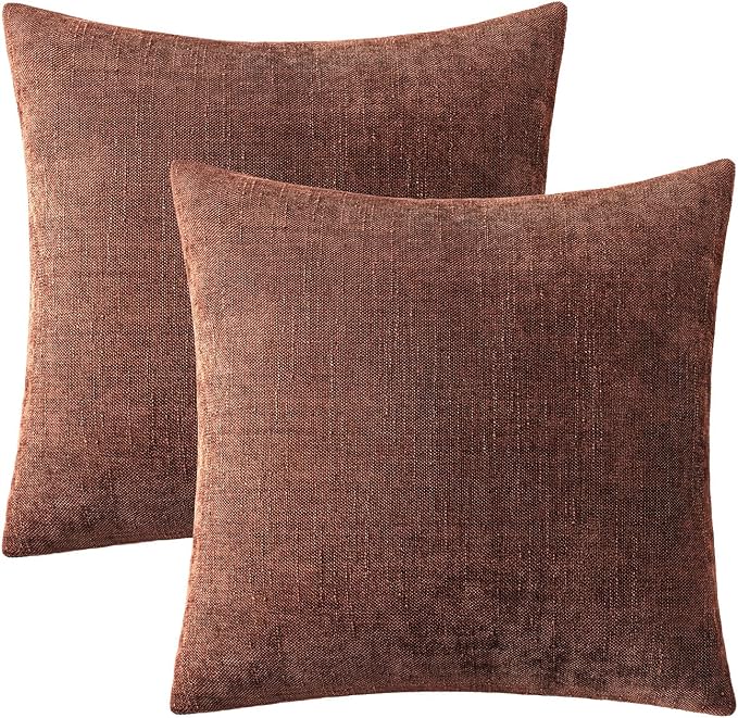 MIULEE Textured Chenille Throw Pillow Covers 20x20 Inch Red Taupe | Pack of 2 Decorative Soft Throw Pillows, Solid Textured Cushion Covers, Modern Home Decor for Couch Sofa Bedroom Living Room