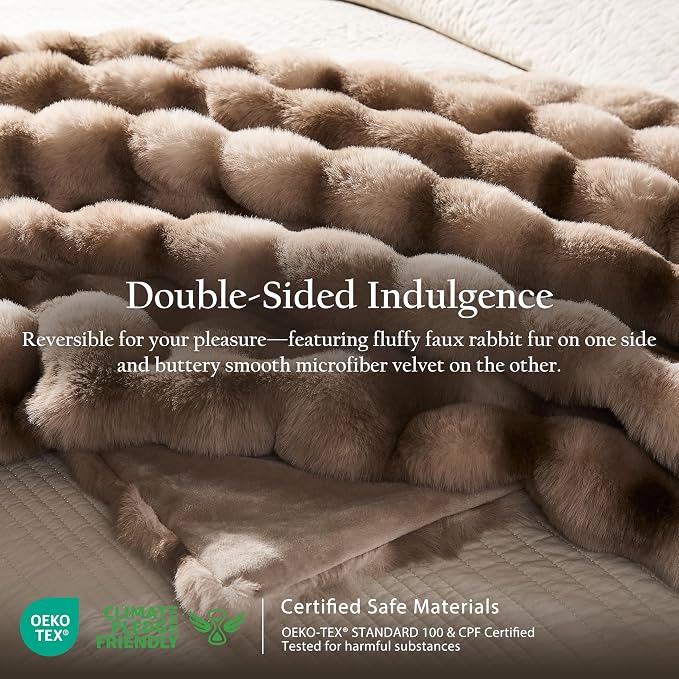 WDCOZY Luxury Bubble Throw Blanket, Faux Rabbit Fur Mink Plush Throw for Couch, Sofa and Bed, Soft Fluffy Fuzzy Furry Cozy Blanket, Thick and Warm for Women, 50x60 inches, Tie-Dye Grey, 950 GSM