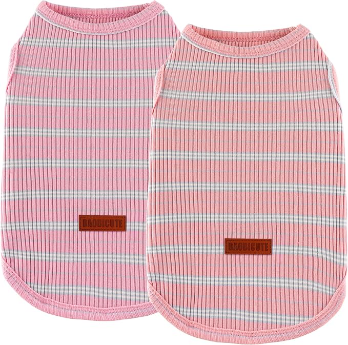 2Pack Dog Shirt Cotton Striped T-Shirts Stretchy Comfortable Pet Vest for Puppy and Cat Super Soft Dog Shirts Vest Sleeveless Breathable Basic Clothes for Small Medium Large Boy Girl Dogs