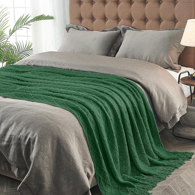 inhand Sand Gold Green Knitted Throw Blanket for Couch and Bed, 50"x60" | Soft Living Room Home Decor Knitted Blanket with Tassel, Outdoor Lightweight Breathable , Farmhouse Warm Woven Decorative