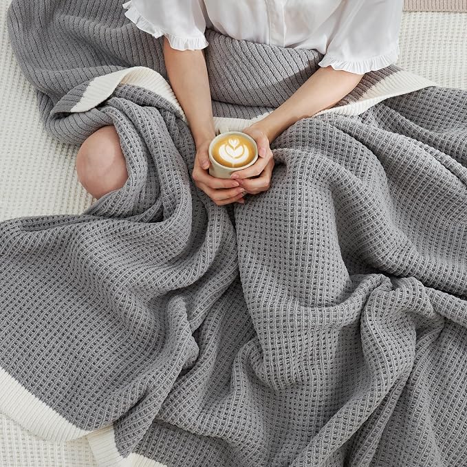 Chenille Throw Blanket, Soft Cozy Waffle Throw for Couch & Sofa, Warm Yet Lightweight, Breathable All-Season Throws for Women Men, Housewarming, Birthdays, 60"x80", Grey